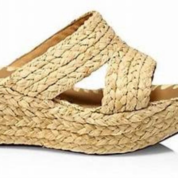 Carrie Forbes Bella Wedge Sandals Tan Platform Raffia MuleShoes
